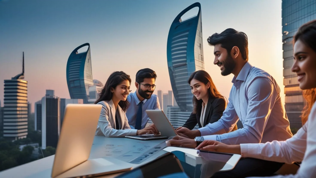 Local business owner discussing marketing strategy with customers to generate quality leads.